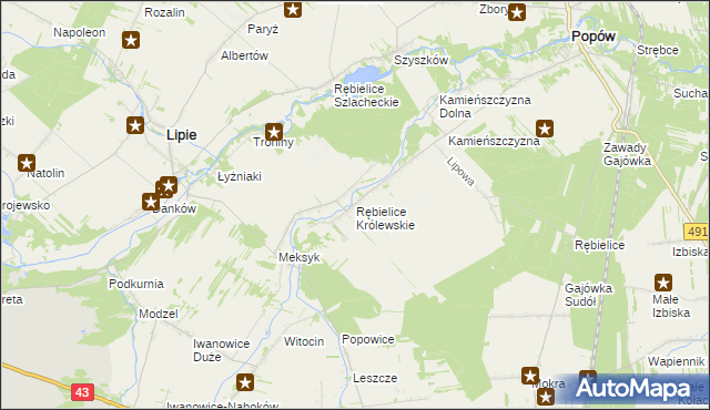 mapa Rębielice Królewskie, Rębielice Królewskie na mapie Targeo