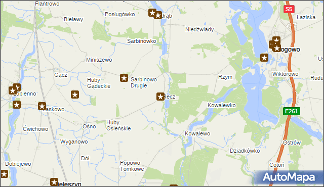 mapa Recz gmina Rogowo, Recz gmina Rogowo na mapie Targeo