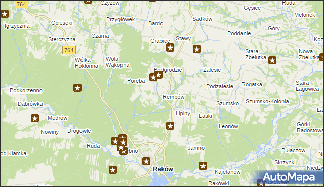 mapa Rembów gmina Raków, Rembów gmina Raków na mapie Targeo