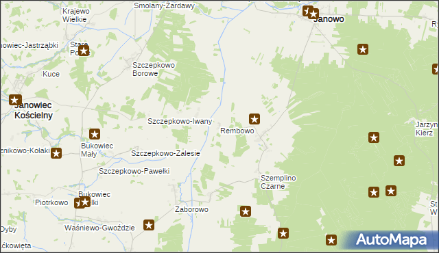 mapa Rembowo gmina Janowo, Rembowo gmina Janowo na mapie Targeo