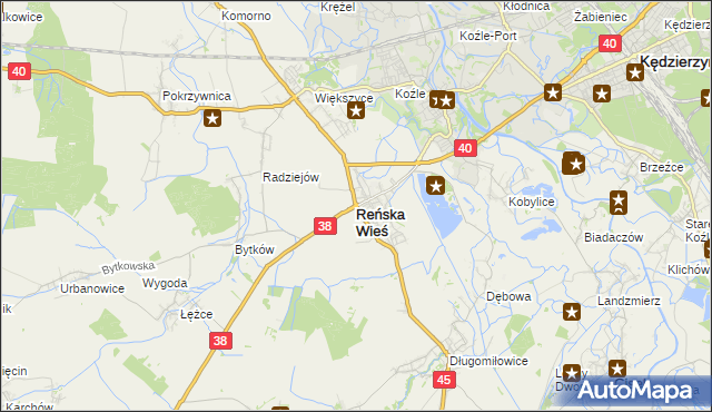 mapa Reńska Wieś powiat kędzierzyńsko-kozielski, Reńska Wieś powiat kędzierzyńsko-kozielski na mapie Targeo