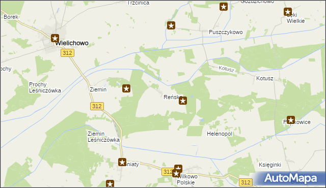 mapa Reńsko gmina Wielichowo, Reńsko gmina Wielichowo na mapie Targeo