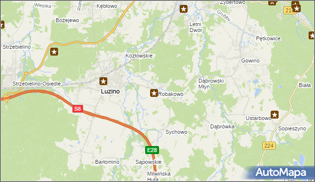 mapa Robakowo gmina Luzino, Robakowo gmina Luzino na mapie Targeo