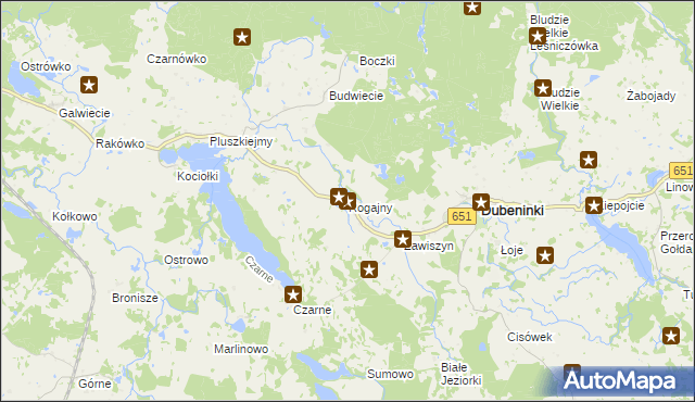 mapa Rogajny gmina Dubeninki, Rogajny gmina Dubeninki na mapie Targeo