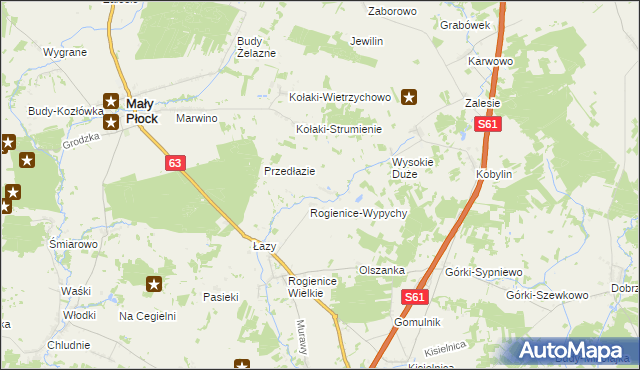 mapa Rogienice Piaseczne, Rogienice Piaseczne na mapie Targeo