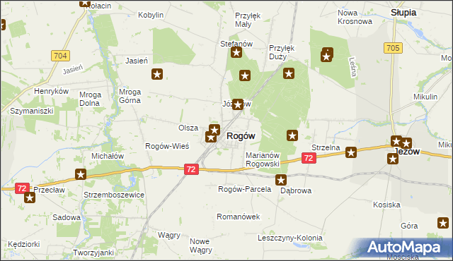 mapa Rogów powiat brzeziński, Rogów powiat brzeziński na mapie Targeo