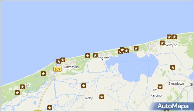 mapa Rogowo gmina Trzebiatów, Rogowo gmina Trzebiatów na mapie Targeo