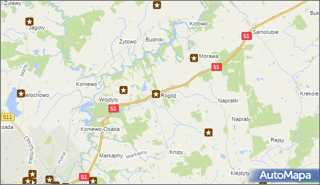 mapa Rogóż gmina Lidzbark Warmiński, Rogóż gmina Lidzbark Warmiński na mapie Targeo