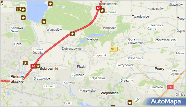 mapa Rogoźnik gmina Bobrowniki, Rogoźnik gmina Bobrowniki na mapie Targeo