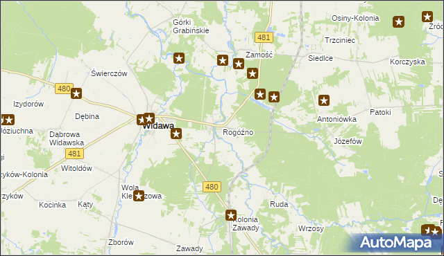 mapa Rogóźno gmina Widawa, Rogóźno gmina Widawa na mapie Targeo