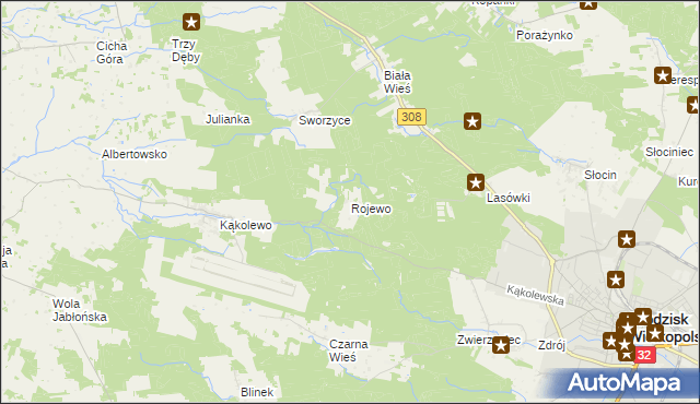 mapa Rojewo gmina Grodzisk Wielkopolski, Rojewo gmina Grodzisk Wielkopolski na mapie Targeo