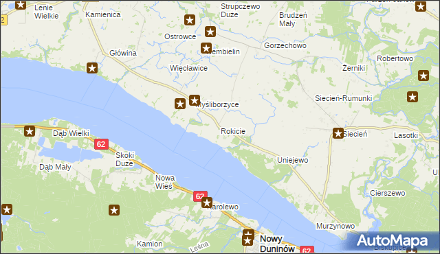 mapa Rokicie gmina Brudzeń Duży, Rokicie gmina Brudzeń Duży na mapie Targeo