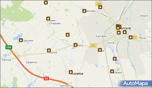 mapa Rokity gmina Kozielice, Rokity gmina Kozielice na mapie Targeo