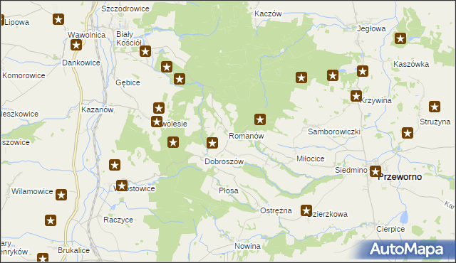 mapa Romanów gmina Przeworno, Romanów gmina Przeworno na mapie Targeo