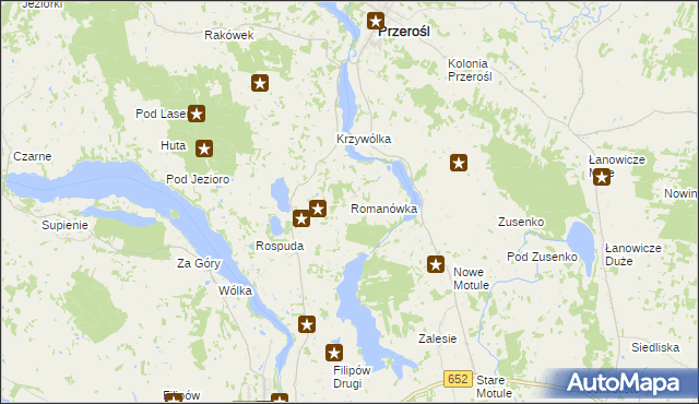 mapa Romanówka gmina Przerośl, Romanówka gmina Przerośl na mapie Targeo