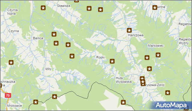 mapa Ropki, Ropki na mapie Targeo