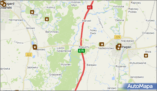 mapa Ropuchy, Ropuchy na mapie Targeo