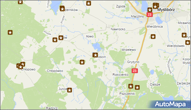 mapa Rościn gmina Myślibórz, Rościn gmina Myślibórz na mapie Targeo