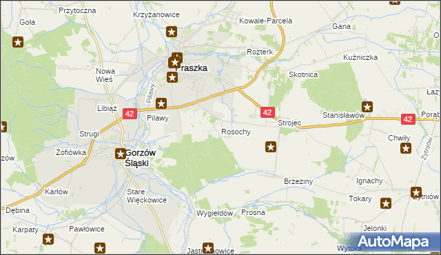 mapa Rosochy gmina Praszka, Rosochy gmina Praszka na mapie Targeo