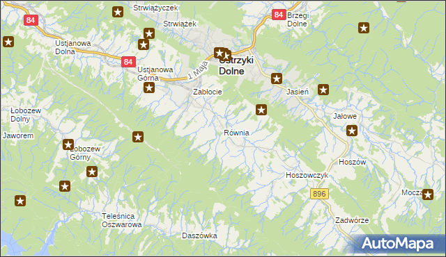 mapa Równia gmina Ustrzyki Dolne, Równia gmina Ustrzyki Dolne na mapie Targeo