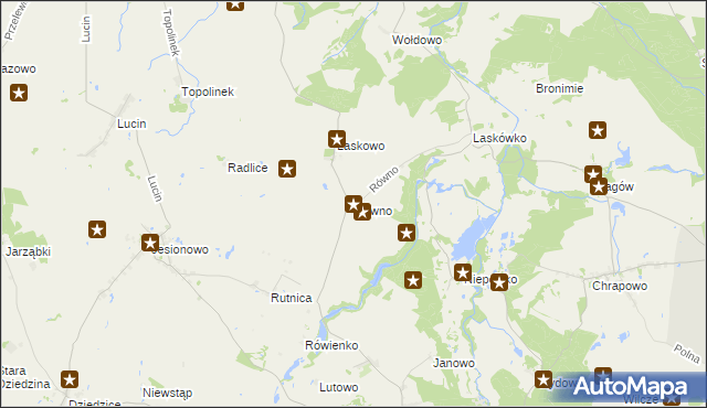 mapa Równo gmina Barlinek, Równo gmina Barlinek na mapie Targeo