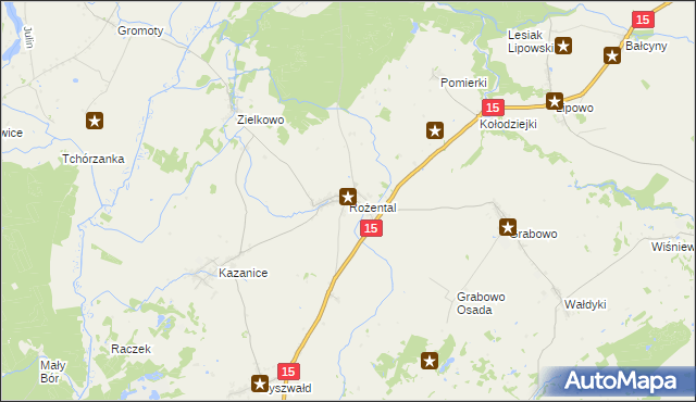 mapa Rożental gmina Lubawa, Rożental gmina Lubawa na mapie Targeo