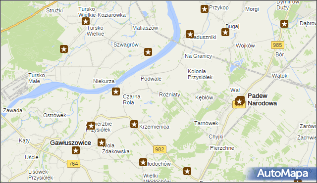 mapa Rożniaty gmina Padew Narodowa, Rożniaty gmina Padew Narodowa na mapie Targeo