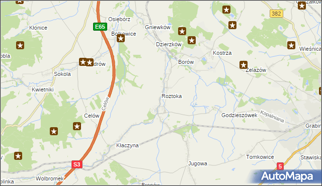 mapa Roztoka gmina Dobromierz, Roztoka gmina Dobromierz na mapie Targeo