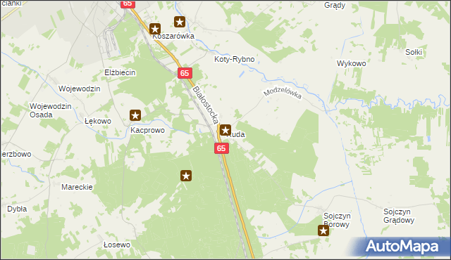 mapa Ruda gmina Grajewo, Ruda gmina Grajewo na mapie Targeo