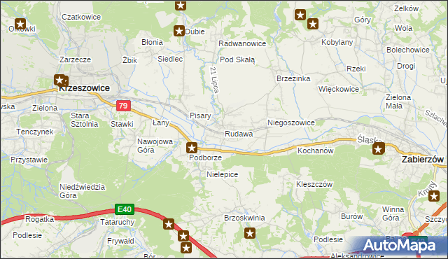 mapa Rudawa gmina Zabierzów, Rudawa gmina Zabierzów na mapie Targeo