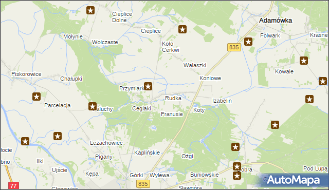 mapa Rudka gmina Sieniawa, Rudka gmina Sieniawa na mapie Targeo