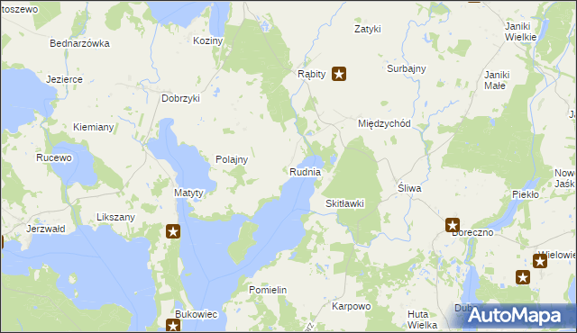 mapa Rudnia gmina Zalewo, Rudnia gmina Zalewo na mapie Targeo