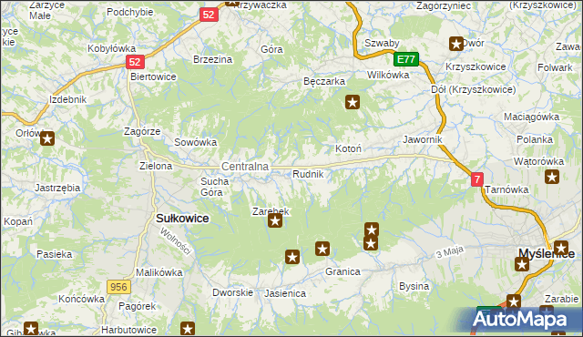 mapa Rudnik gmina Sułkowice, Rudnik gmina Sułkowice na mapie Targeo