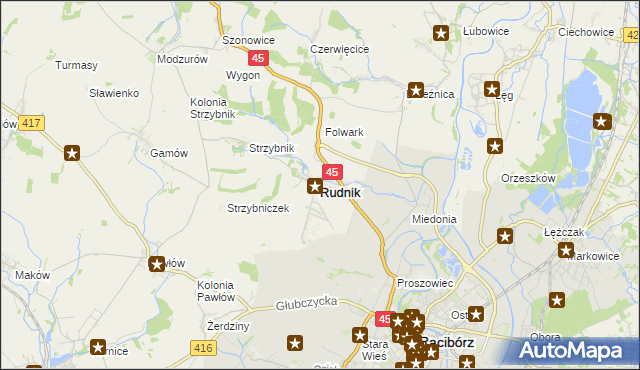 mapa Rudnik powiat raciborski, Rudnik powiat raciborski na mapie Targeo