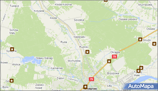 mapa Rudniki gmina Połaniec, Rudniki gmina Połaniec na mapie Targeo