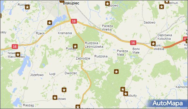 mapa Rudziska gmina Biskupiec, Rudziska gmina Biskupiec na mapie Targeo