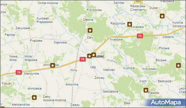 mapa Rusiec powiat bełchatowski, Rusiec powiat bełchatowski na mapie Targeo