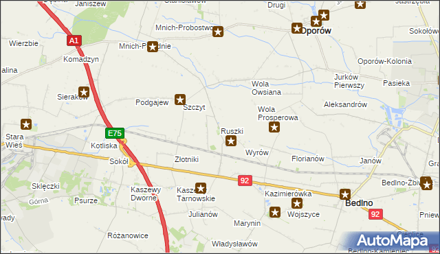 mapa Ruszki gmina Bedlno, Ruszki gmina Bedlno na mapie Targeo