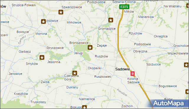 mapa Ruszków gmina Sadowie, Ruszków gmina Sadowie na mapie Targeo