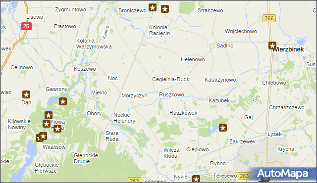 mapa Ruszkowo gmina Wierzbinek, Ruszkowo gmina Wierzbinek na mapie Targeo