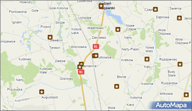 mapa Rutkowice gmina Lubień Kujawski, Rutkowice gmina Lubień Kujawski na mapie Targeo