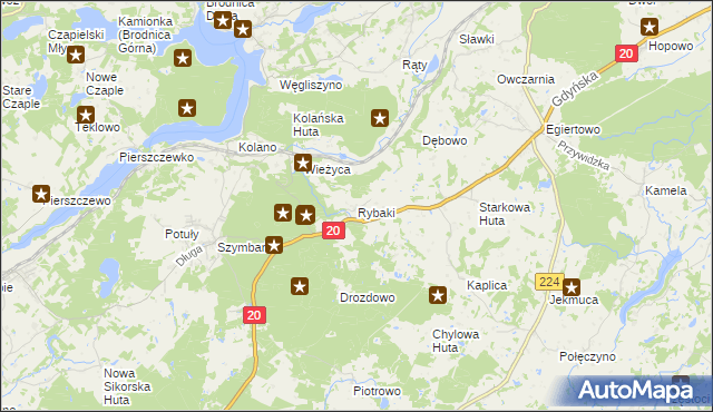 mapa Rybaki gmina Somonino, Rybaki gmina Somonino na mapie Targeo