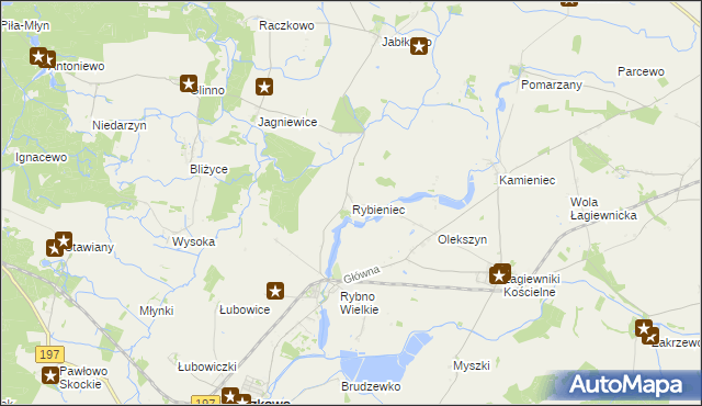 mapa Rybieniec gmina Kiszkowo, Rybieniec gmina Kiszkowo na mapie Targeo