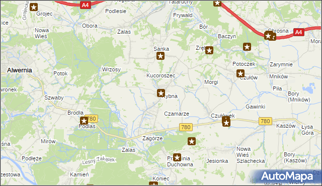 mapa Rybna gmina Czernichów, Rybna gmina Czernichów na mapie Targeo