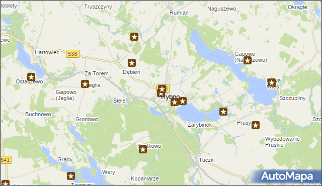 mapa Rybno powiat działdowski, Rybno powiat działdowski na mapie Targeo