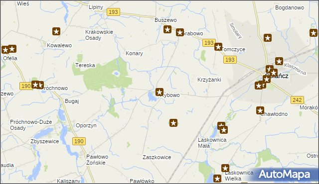 mapa Rybowo gmina Gołańcz, Rybowo gmina Gołańcz na mapie Targeo