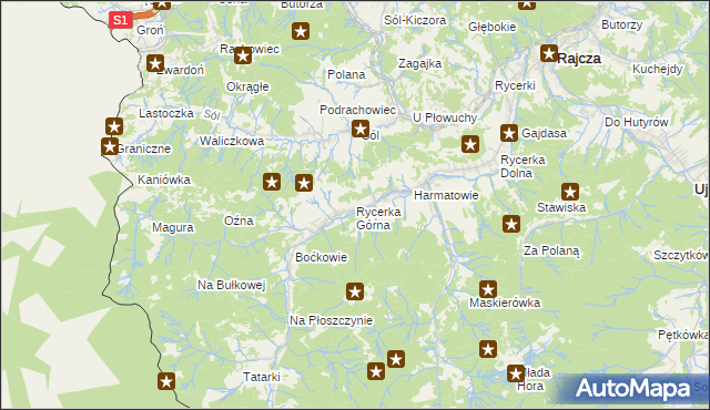 mapa Rycerka Górna, Rycerka Górna na mapie Targeo