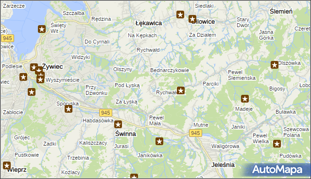 mapa Rychwałdek, Rychwałdek na mapie Targeo