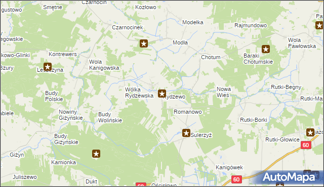 mapa Rydzewo gmina Ciechanów, Rydzewo gmina Ciechanów na mapie Targeo