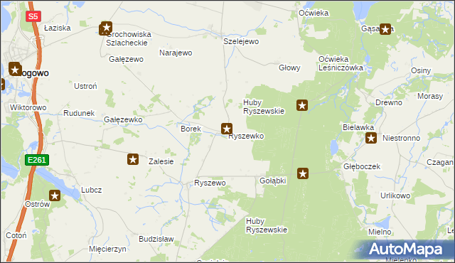 mapa Ryszewko gmina Gąsawa, Ryszewko gmina Gąsawa na mapie Targeo